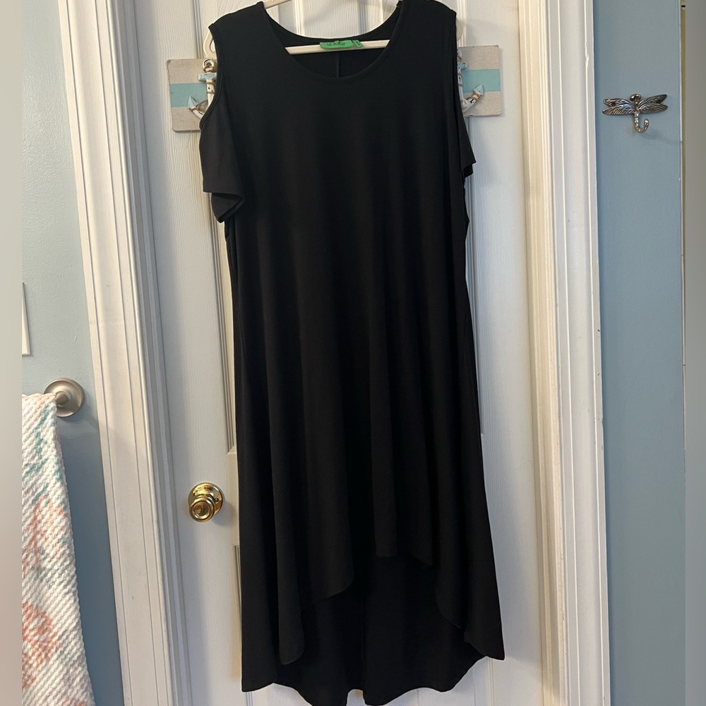 LOGO Lori Goldstein Black Cold Shoulder Dress Sz 1X